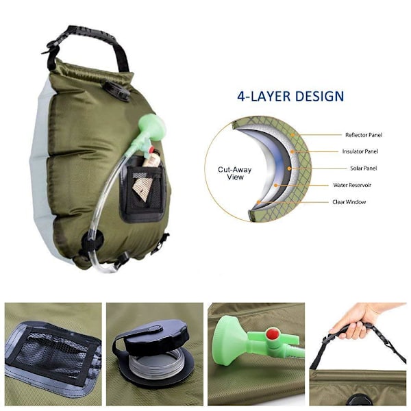 20L utomhusbadväska Solar Vandring Camping Duschväska Bärbar Värme Badvatten Förvaringsväska Slang Bytbar Duschhuvud White