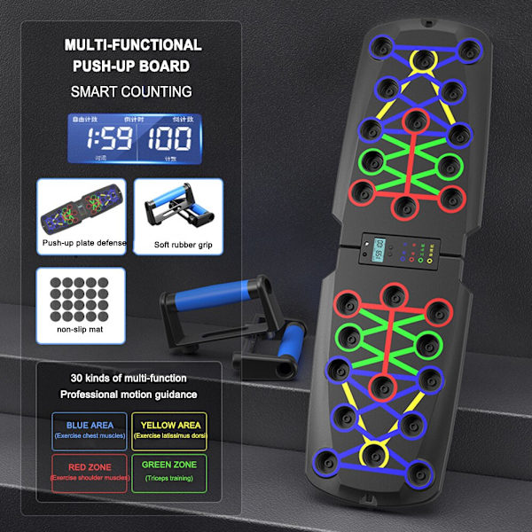 Fällbar 22/30 lägen Push-Up Board Hemma Push Up Träning Magmuskelförstärkning Bröstträning Sport Fitness 30Kinds Count Handle