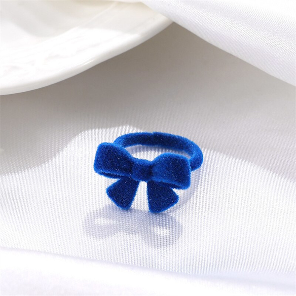 Flocking rosett knut fingerring justerbar söt söt kanin ringar tecknad index ring handgjord plysch kanin bowknot smycken present style 9