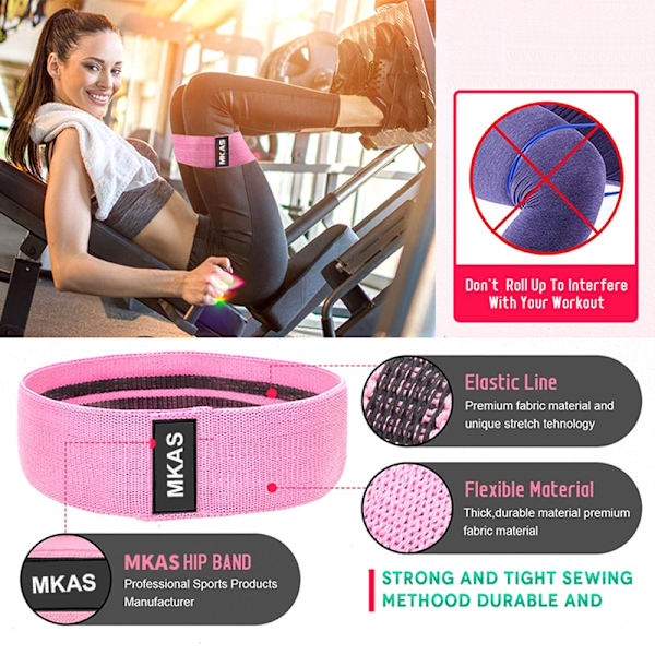 Hip Fitness Motståndsband Set Tygögla Yogabygelband 3-delade för ben Lårrumpa knäböj Gluteutrustning tank cyan-pink-purW8