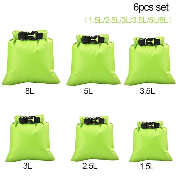 3/6 st set utomhus vattentät väska torrsäck Vattentät torr ryggsäck förvaringspåse för drivande båtliv Flytande kajakpaddling Beach 6pcs green
