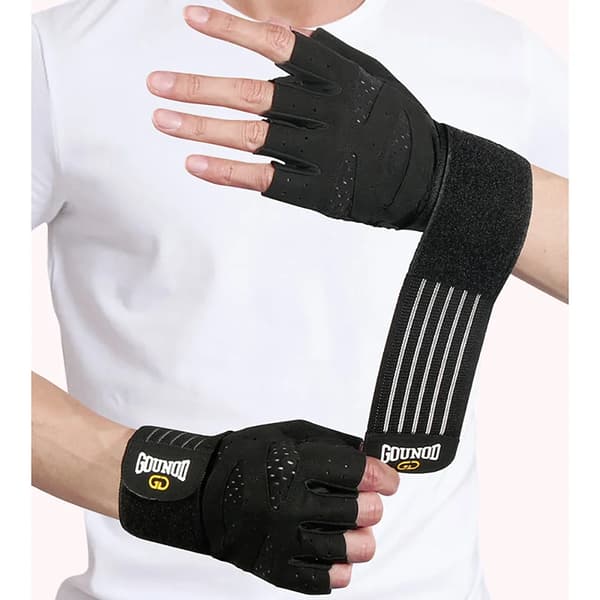 Män Kvinnor Ventilerade Gym Workout Handskar med handled Black L