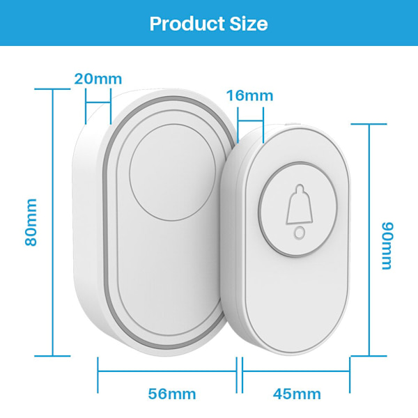 Trådlös dörrklocka Vattentät IP65 utomhusdörrklocka 39 Musik LED-blixt Säkerhetslarm RF433 Smart Home Intelligent Chime Kit White-Not Waterproof EU plug
