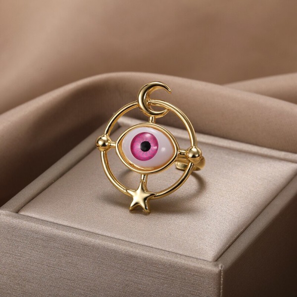 Rostfritt stål Blå Evil Eye Ringar För Kvinnor Män Amulett Turkiska Smycken Moon Star Heart Justerbara Ringar aneis White Resizable