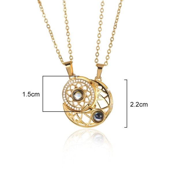 Zirconia Sun Moon Halsband Set Glow Projection 100 Language I Love You Statement Halsband För Kvinnor Presenter Smycken Bijoux Femme N00616R