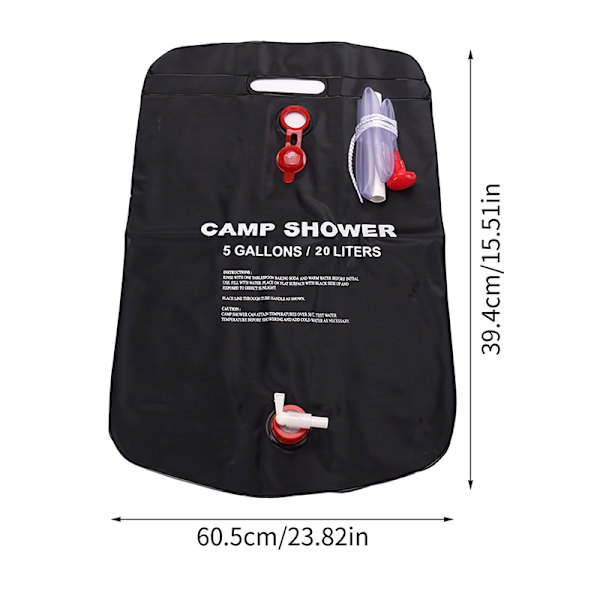 20L hopfällbar solduschväska Utomhusbadvattenväska Camping Sun Compact Uppvärmt vattenduschpåsar Tillbehör för skurpool BK