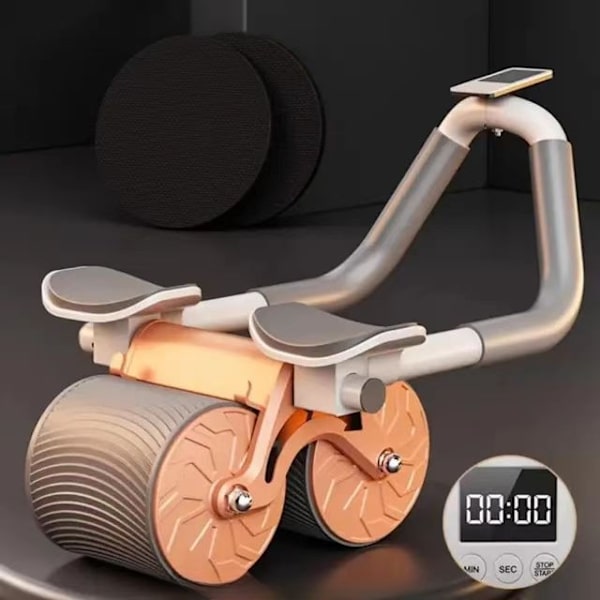 Ny stil Fitness Magträning Abs Wheel, dubbla plasthjul Abdominal Roller med knäskydd Gold