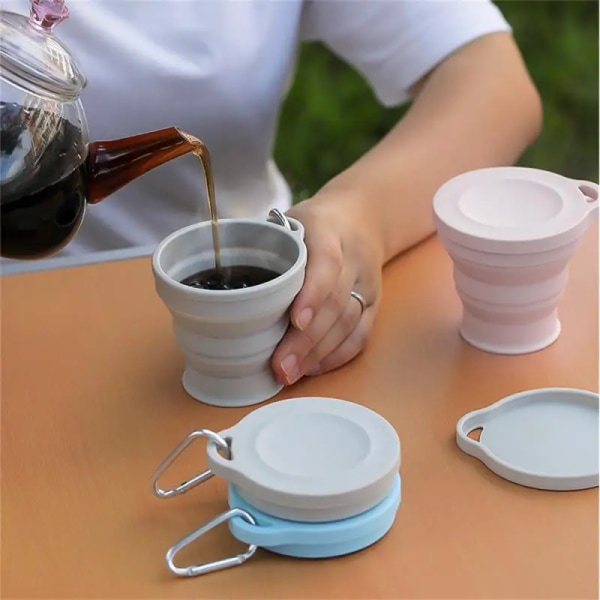 150 ml hopfällbar kopp silikon mini infällbar kopp Bärbar tekopp med lock Utomhusresor Kaffe Teleskopisk drickskopp Style B 180ml