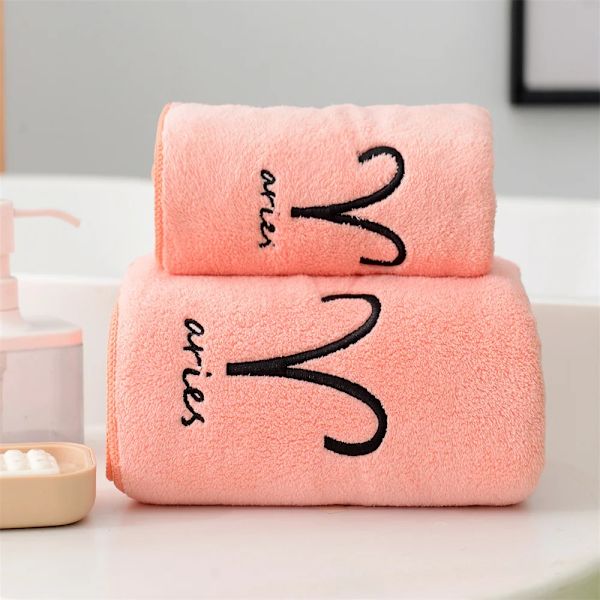 Mjuka set 12 konstellationer Bokstäver Broderade ansikte Badlakan Stor Stark Vattenabsorption För Vuxen Serviette De Bain Style C