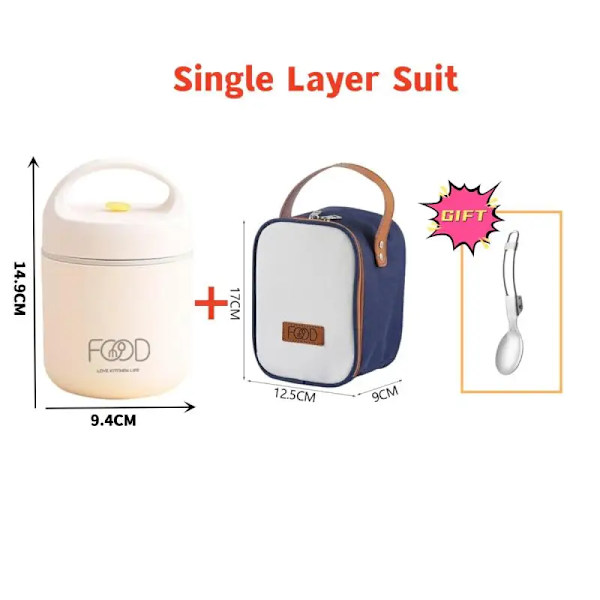 Rostfritt stål Vakuum Thermal Lunchlåda Isolerad Lunchpåse Mat Varmare Soppakopp Termosbehållare Lunchlåda för barn Tupper Single Layer Suit Good Insulation