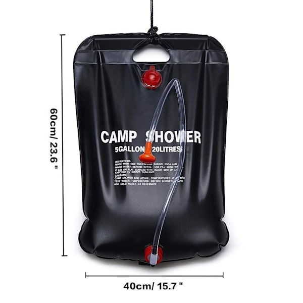 20L Bärbar Duschväska Solenergi Uppvärmd Vattenpåse Utomhusbad Camping Vandring Grillning Vattenförvaringsväska Black
