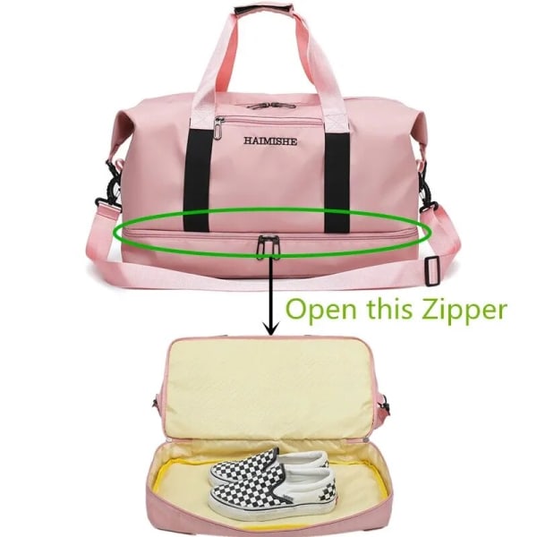 Glänsande gymväska Torr våt resor Fitness för män Tas Handväskor Dam Nylon Bagageväska med skor Ficka Resa Sac De Sport Beige