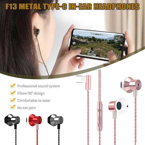 Stark bas Typ-C in-ear trådade hörlurar Ergonomi Black