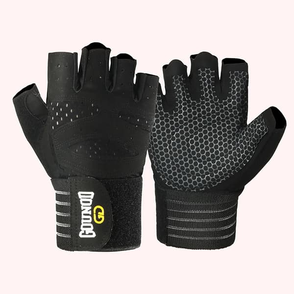 Män Kvinnor Ventilerade Gym Workout Handskar med handled Black L