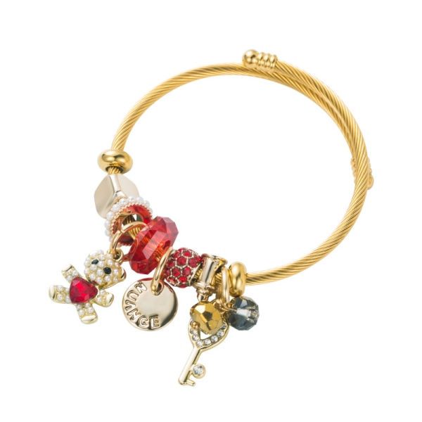 Europeisk och amerikansk Ins-stil Mode P Dora Diy Söt Björnhänge Legeringsarmband Trendigt Hetsäljande Armband Smycken Red