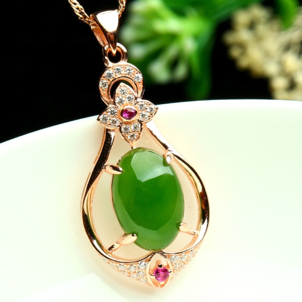 Koreansk stil Silverpläterad Choker Naturligt Jaspishänge Hetian Jade Halsband Dammode Jadehänge Ornament Tillverkare Rose Gold Water Wave Chain