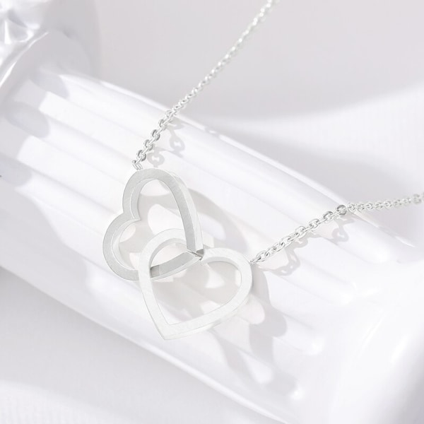 Dubbelhjärta Par Halsband Smycken Rostfritt stål Love Heart Statement Halsband Kvinnor Brudtärna Presenter krage mujer Gold-color