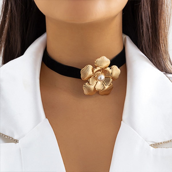 OEM-bearbetning anpassade nisch vintage krage Rose Camellia Choker tofs satin blomma halsband 01 White 0756