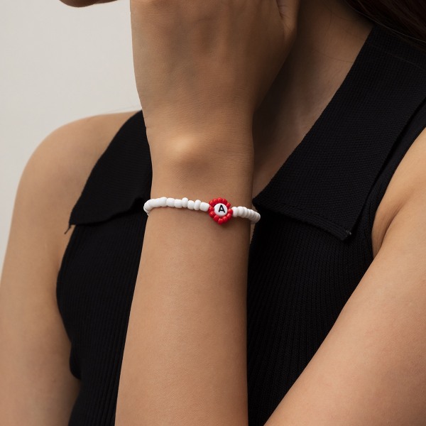 Pastoralfärgad pärlbokstäver Halsband Armband Enkel akrylbokstäver pärlhalsband Bracelet Red 0837