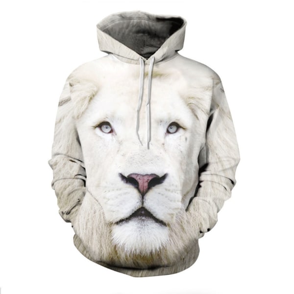 Nya Hooded Sweat Couples Lion 3D Digital Print Hooded Long Sleeve White Lion L