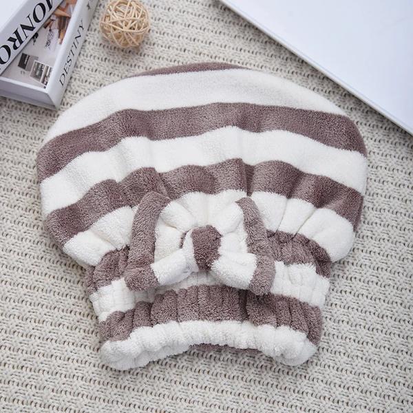 Korallfleecehårhatt Polyester Stark vattenabsorption Mjuk och behaglig Inte lätt att fälla Håret Andas och inte kvavt Brown  25 X 27cm