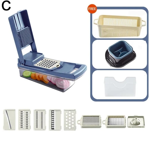 15 i 1 Grönsaksfrukthackare Skärare Lökhackare Rivfräs Äggskärare Skärmaskin Multifunktionsverktyg Separator Kök P6e5 Blue