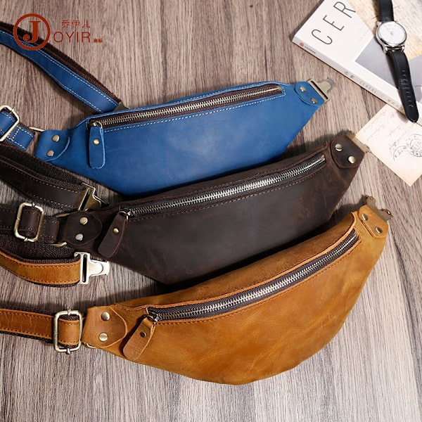 Herrväska Retro Crazy Horse Läderbältesväska Multifunktionell äkta läder Crossbody bröstväska Herr utomhussporttelefon Midjeväska 6549 Brown one size
