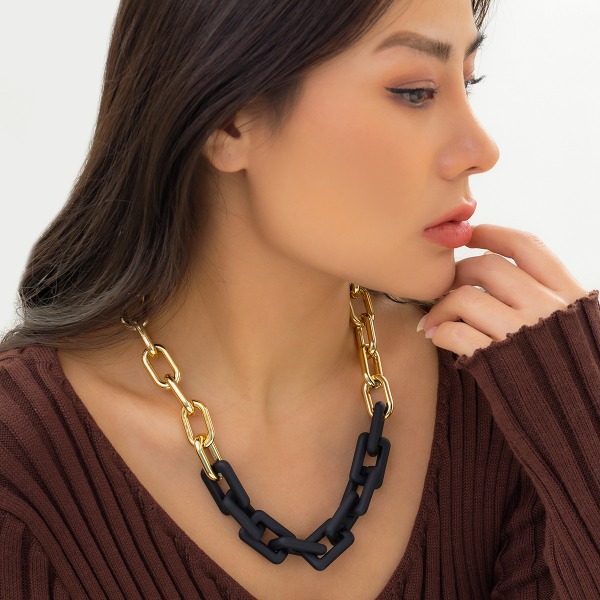 Prydnad Överdriven Hip Hop stil Hollow Geometri Halsband Punk Färg Nisch Personlighet Enkelt Halsband Gold + Black 5530