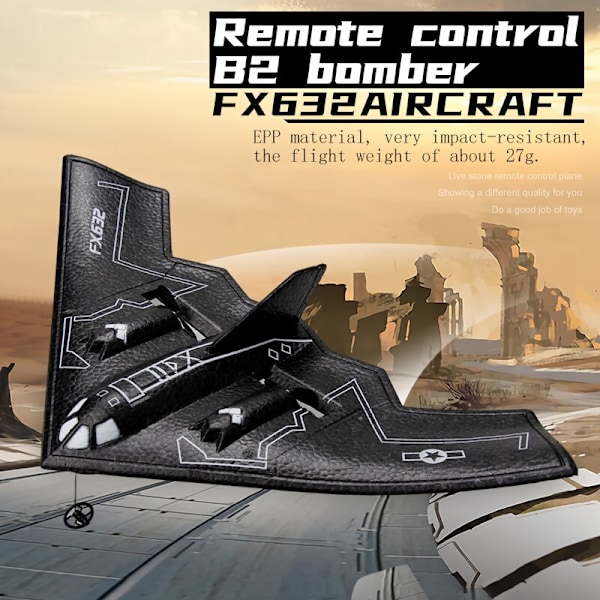 Rc Plane B2 Stealth Bomber 2Ch 34Cm Wingspain Cessna 2.4G Fjärrkontroll Flygplan Drone Drönarleksaker för vuxna barn Green