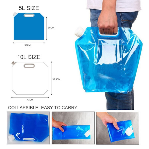 5L 10L hopfällbar vattenpåse PE smaklös säkerhetsförsegling Bärbar dricksvattenbehållare Överlevnadsförvaringspåse för campingvandring BBQ 10L Blue with Tap