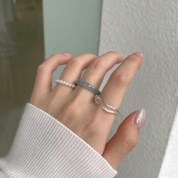 Koreanskt mode Akryl Ring Set För Kvinnor 3st Estetisk Ljus Färg Harts Pärlor Elastiska Ringar 2022 Trend Bröllopsfest Smycken RI22Y0205-1