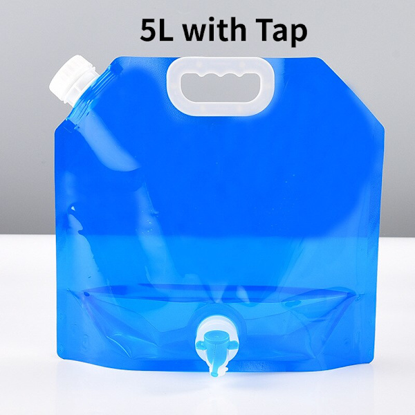 5L/10L hopfällbar vattenpåse PE smaklös säkerhetsförsegling Bärbar dricksvattenbehållare Överlevnadsförvaringspåse för campingvandring BBQ 5L Blue with Tap