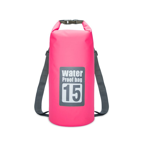 PVC Vattentät Torrväska 5L/10L/15L/20L/30L Utomhusdykning Vikbar förvaring Strandsimväska Rafting River Ocean Ryggsäck 15L Pink