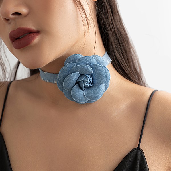 Smycken nisch Vintage krage Rose Camellia Chocker tofs satin blomma halsband 01 Royal Blue 0756