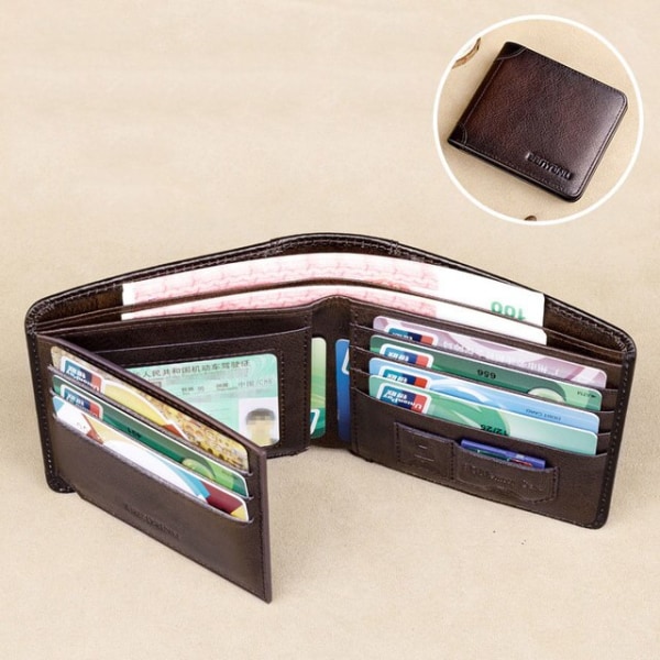 Herr RFID-blockerande plånbok i äkta läder Bifold Vintage Slim Kort Multi Stor kapacitet Koskinnsväska Pengaklämma E