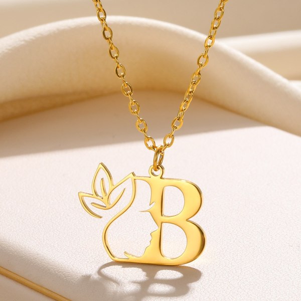 Skönhet Blomma Inledande Halsband Kvinnor Flicka Gåvor Rostfritt stål Guld Färg Brevhänge Choker Alfabet Smycken Gratis frakt 45cm C