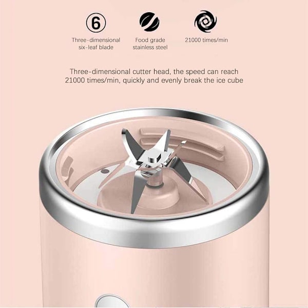 6 Blades Blender Mini Elektrisk Juicer Cup För Resor 400 Ml Bärbar Juicer Mixer USB Juice Blender Smoothie med färsk frukt 6 Blades Pink 2 Cups