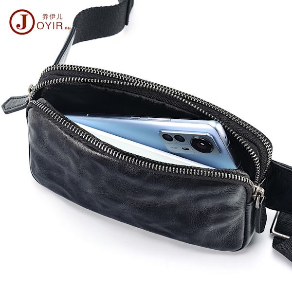 Lutande bröstväska herr skelett-skinn Clutchmönster Casual axelväska äkta läder Retro herr bröstväska herrväska 6695 Black one size