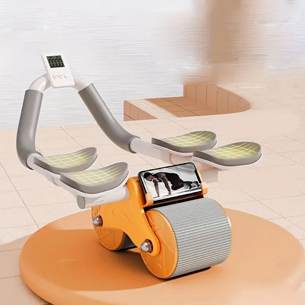 Automatiskt rebound magträningshjul med knäskydd och timer Dubbelhjul buken Roller Core Styrketräning