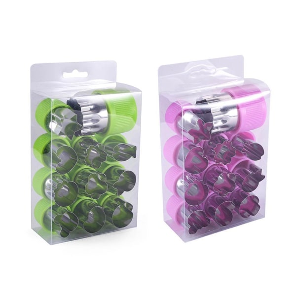 12 st/ set Form Form Tecknad Blommor Form Form Cookie Cutter Stål Kexverktyg green