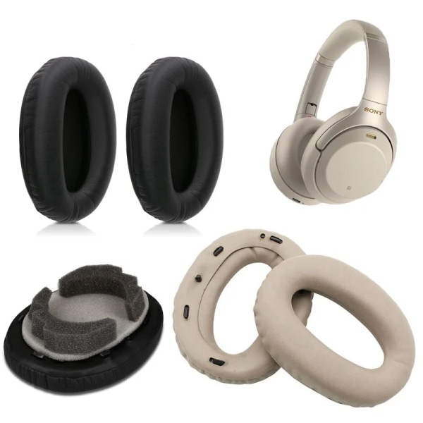 Ersättnings öronkuddar för Sony WH-1000XM2 MDR 1000X Over-Ear hörlurar Kuddar Memory Foam Mjukt läder öronkuddar svart cover Brown