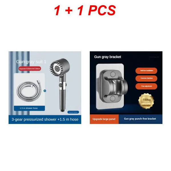 Högtrycksduschhuvud 3 lägen Justerbar vattensparande dusch Enknappsstopp Vattenmassagedusch med filterelement Shower Head Set 2 Buy 1 get 1