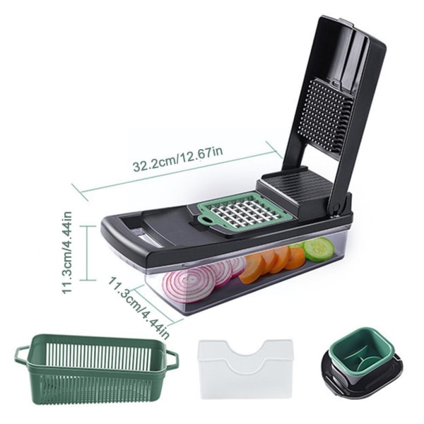 15 i 1 Grönsaksfrukthackare Skärare Lökhackare Rivfräs Äggskärare Skärmaskin Multifunktionsverktyg Separator Kök P6e5 Green