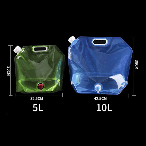 5L/10L hopfällbar vattenpåse PE smaklös säkerhetsförsegling Bärbar dricksvattenbehållare Överlevnadsförvaringspåse för campingvandring BBQ 5L Green with Tap
