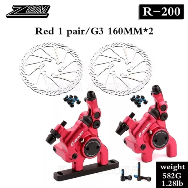 ZOOM HB105 Landsvägscykelbromsar Bromsok Mekanisk skivbromsrotor 160mm Set Racingcykel Trycker Bromsok Kolvlinje Dra Cykling HB105 Red with G3