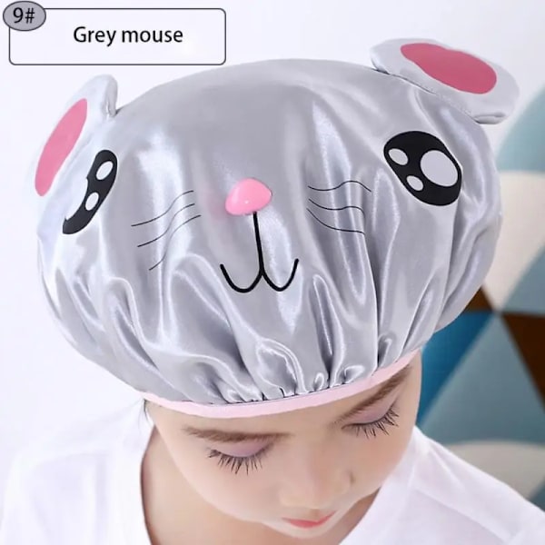 Tecknad TjockVattentät Badhatt Dubbellager Dusch Cover Barn Barn Tillbehör Dusch Badrumstillbehör Gray Mouse
