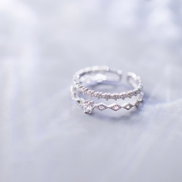 Minimalistisk Silver Färg Star Moon Zirkon Ringar För Kvinnor Elegant Utsökt Dubbellager Öppen Justerbar Ring Party Smycken Present style 7