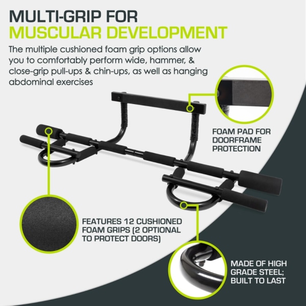 Multi-Grip Chin-Up/Pull-Up Bar, Heavy Duty Doorway Trainer Foldable