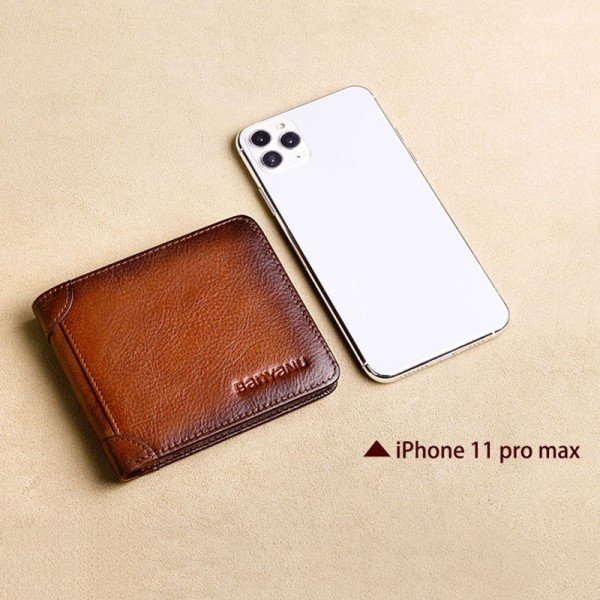 Herr RFID-blockerande plånbok i äkta läder Bifold Vintage Slim Kort Multi Stor kapacitet Koskinnsväska Pengaklämma B