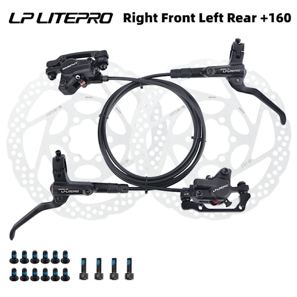 Litepro Cykelbromsar Set BMX Hydrauliska bromsar Skivbromsar för hopfällbara cykeltryck Bromsok Kolv 800MM/1600MM Med Rotor 160MM LP A Set Black 160